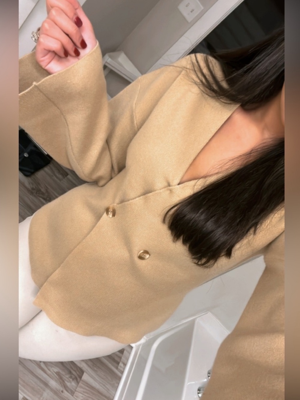 Beige blazer style Knit Sweater cardigan